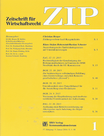Titelblatt:Zeitschrift für Wirtschaftsrecht ZIP